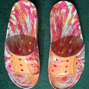 CROCS Orange and Pink Sandals with Treaded Soles